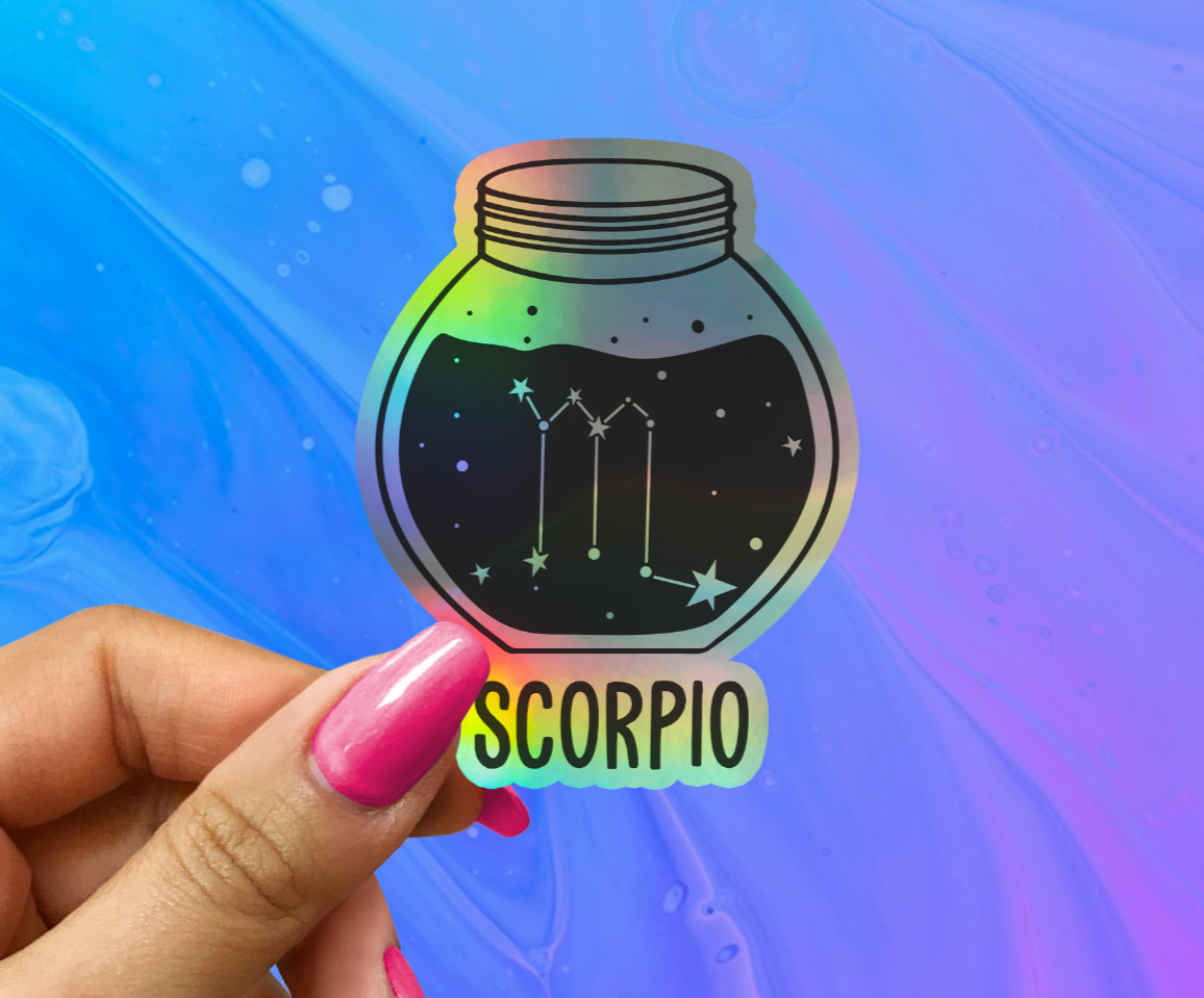 Scorpio Zodiac Bottle Holographic Vinyl Sticker – Astrology Decal