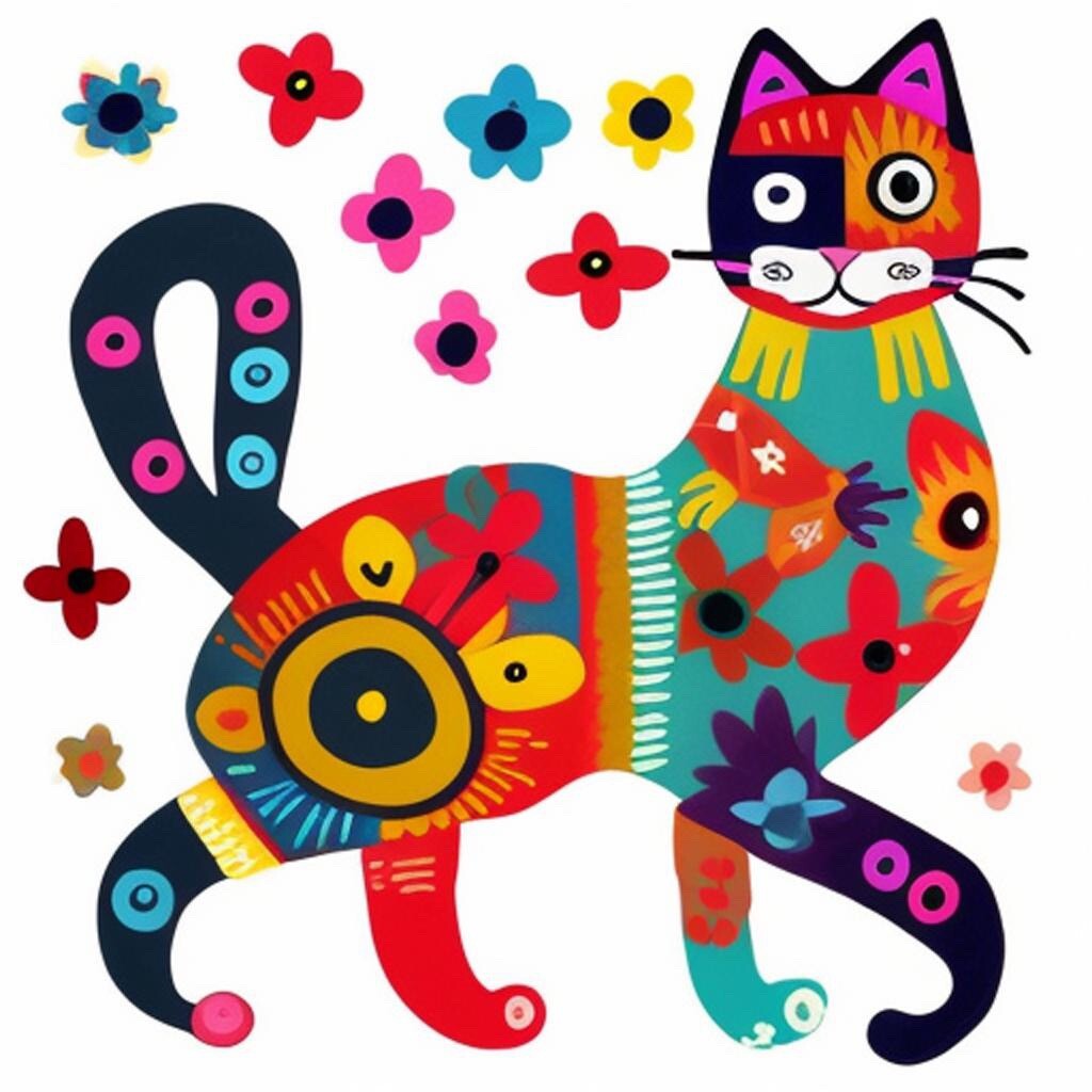 Cat Phone Sticker (2 Inch)Cute Folk Art Kitty Kitten Colorful Flowers