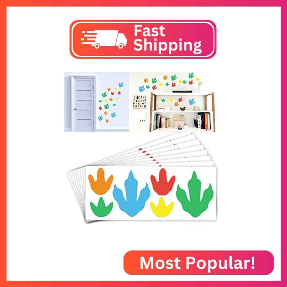 60 Pcs Dinosaur Footprints Wall Decals, Dinosaur Tracks Decal for Kids Room Remo