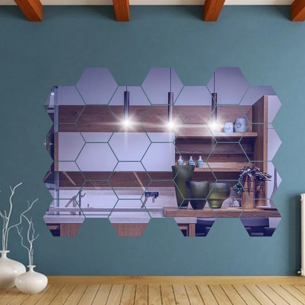 100/1pcs Hexagonal Acrylic Mirror Wall Sticker Mini Mirror Solid Paster