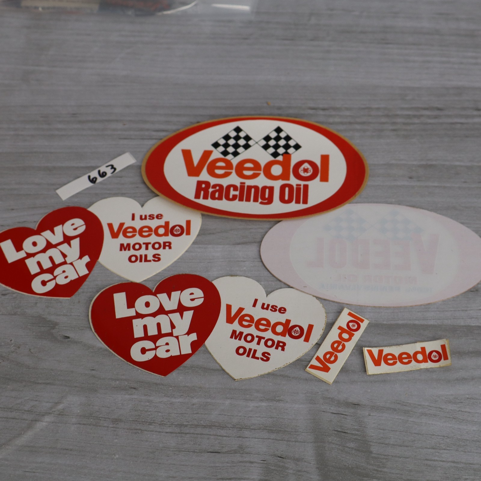 Vintage VEEDOL MOTOR RACING OIL DECAL 8 Stickers / Car Window Bumper Truck #663
