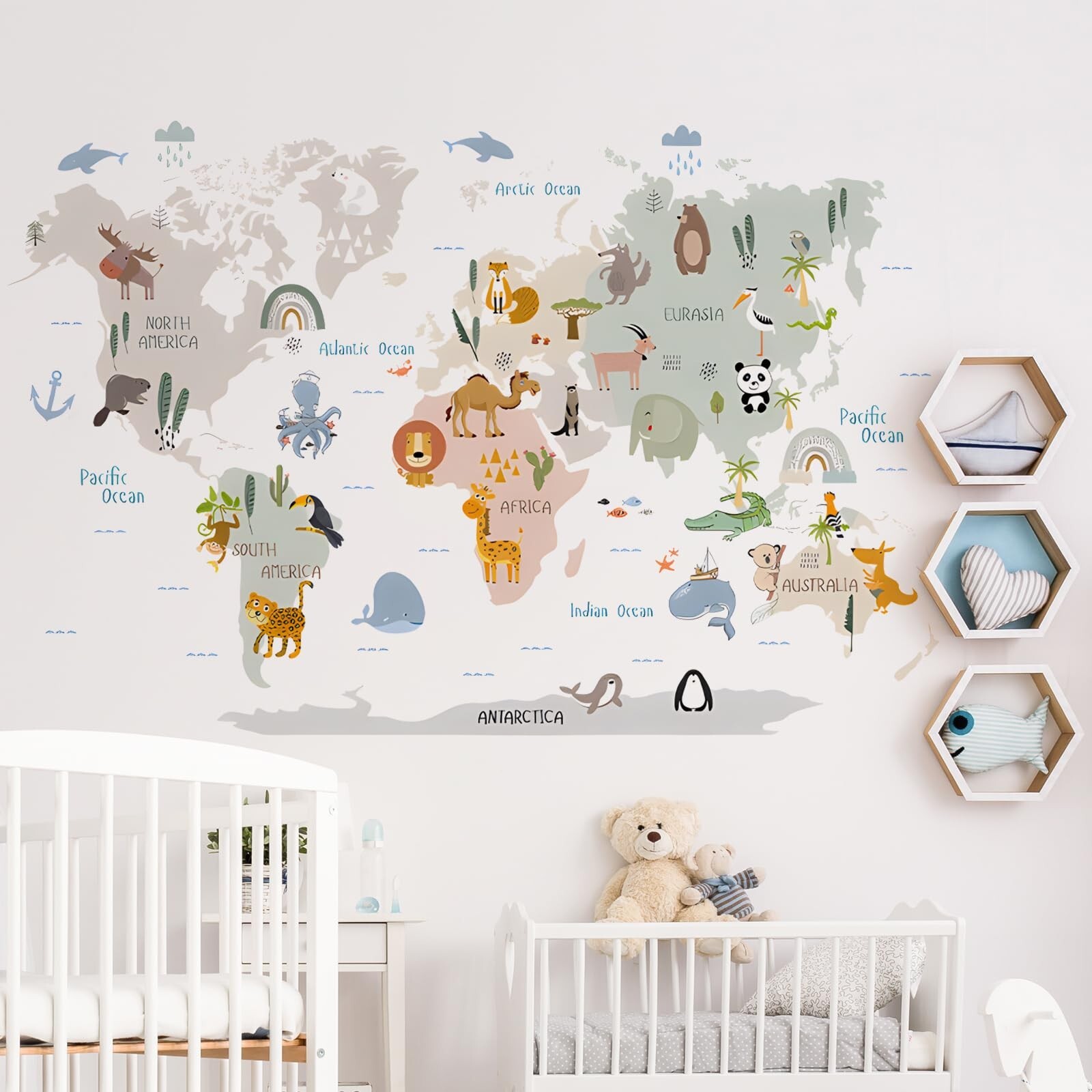 Animal World Map Wall Decals Jungle Animal Wall Stickers Forest Wild Animals …
