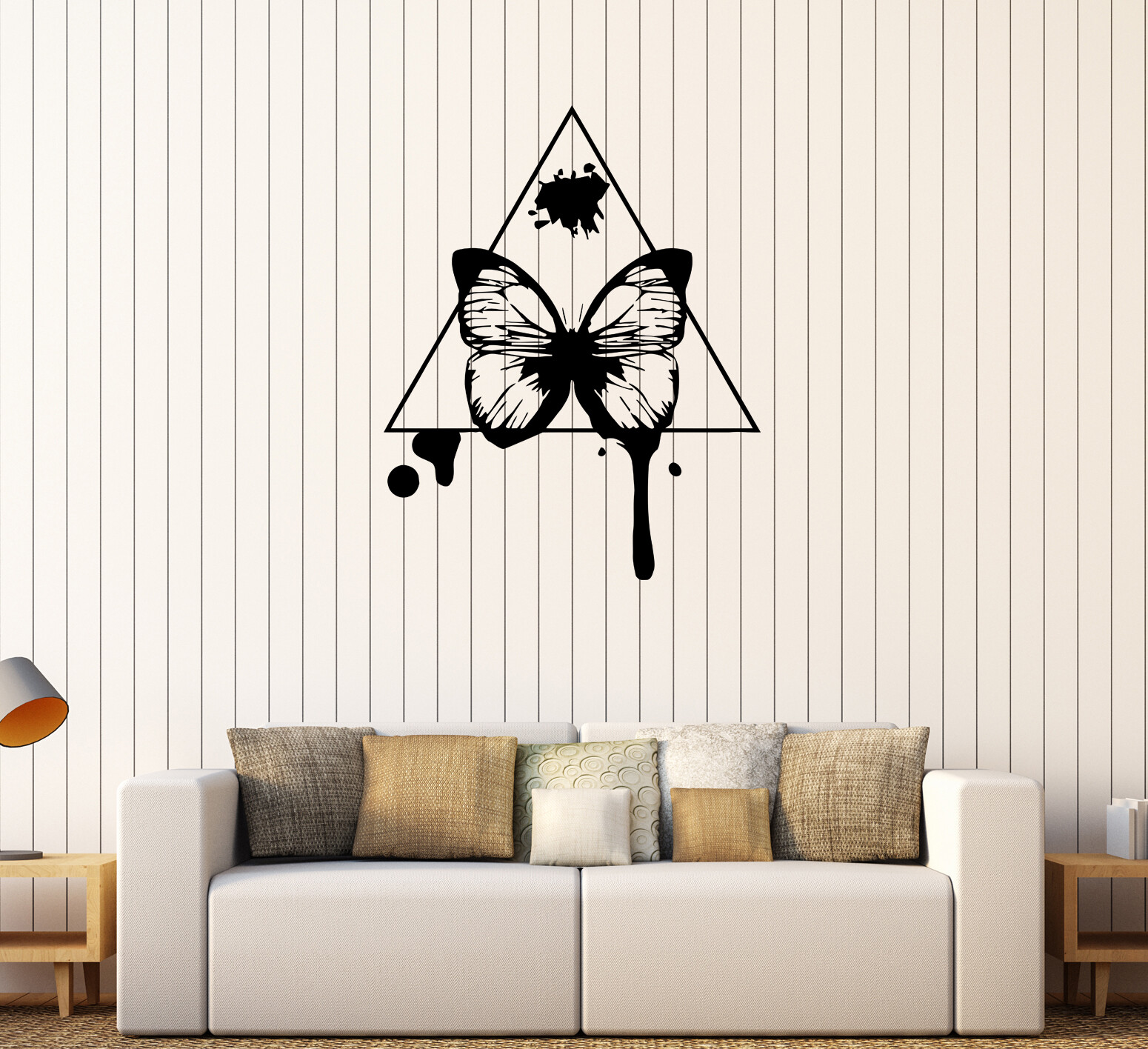 Wall Decal Butterfly In Triangle Decor Design Vinyl Sticker (ed1975)