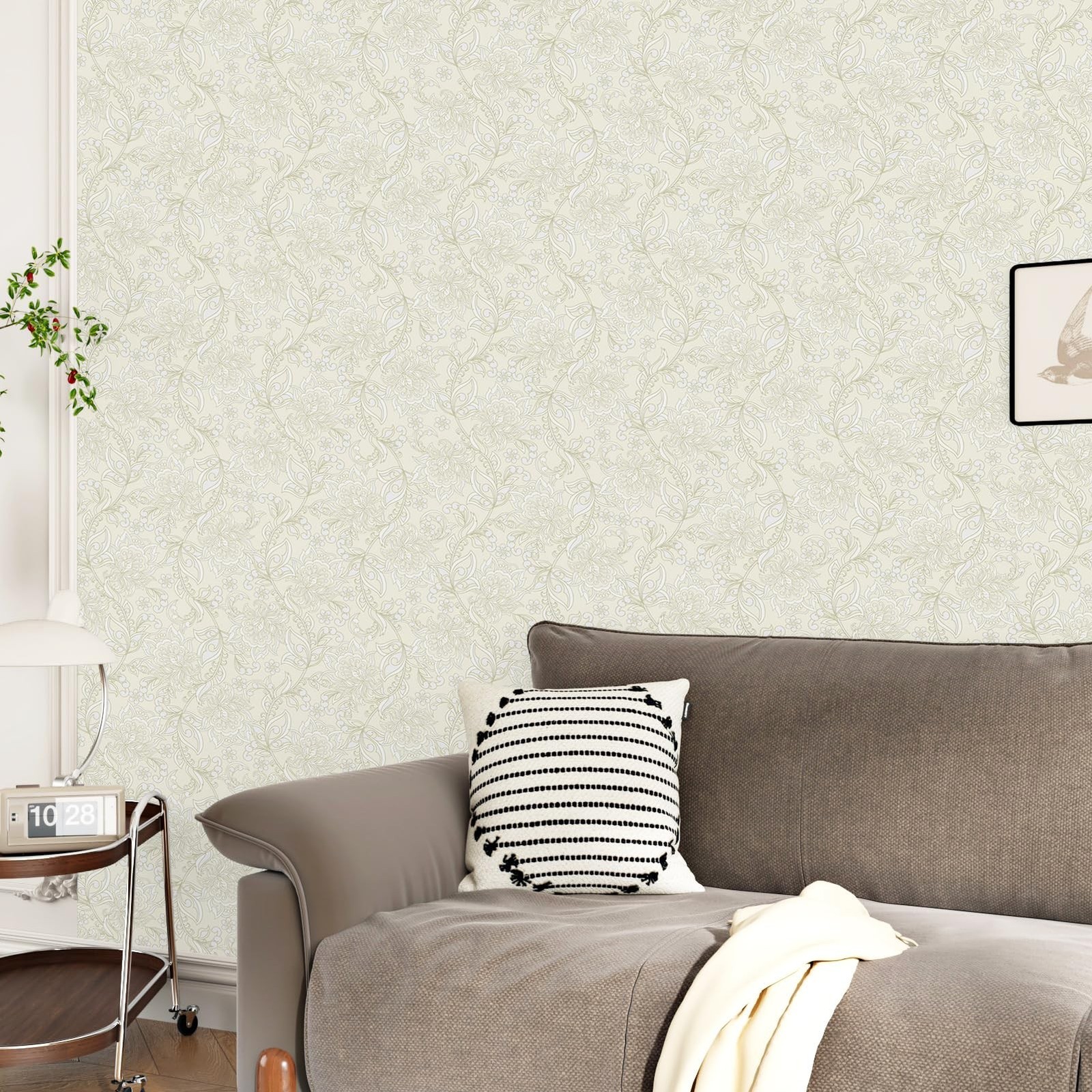 Beige Boho Floral Wallpaper Neutral Tonal Floral Peel and Stick Contact Paper…