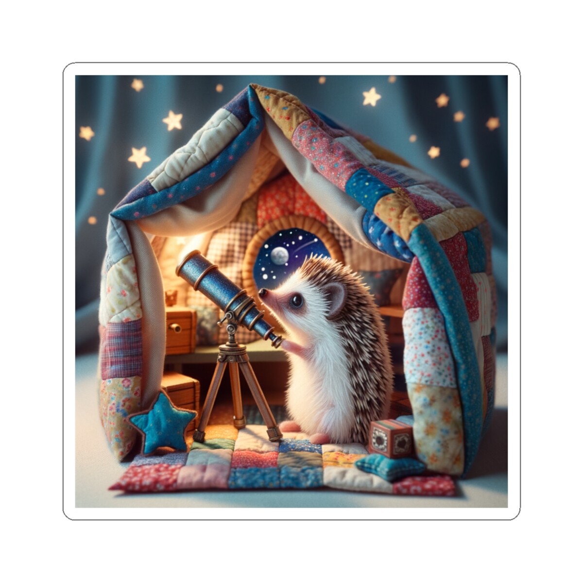 Sticker Stargazing Hedgehog in Blanket Fort 2×2 3×3 4×4 6×6