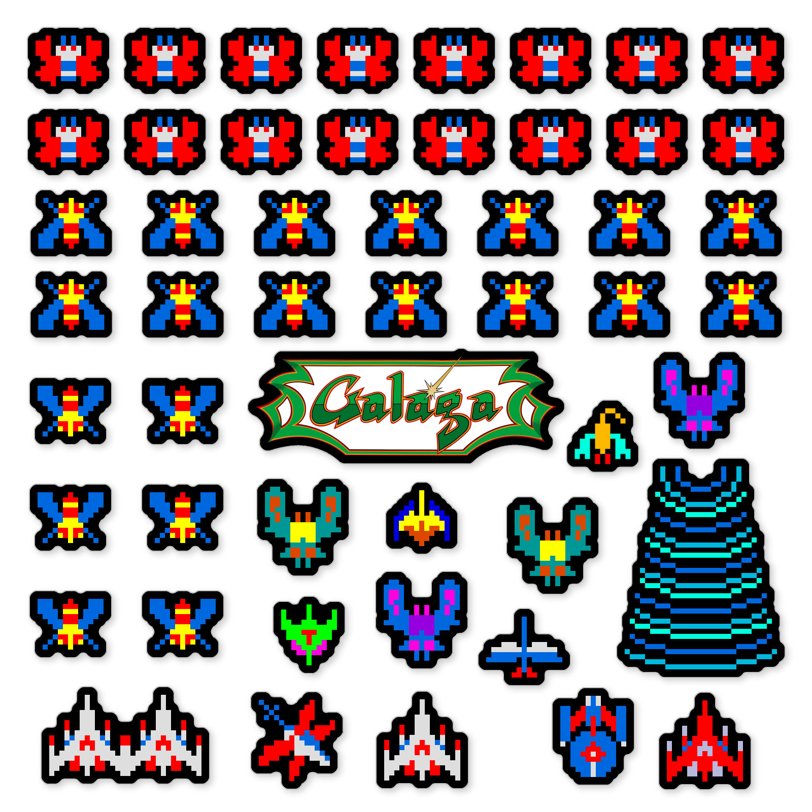 Galaga Stickers Arcade Pixel Art 51 Sticker Pack
