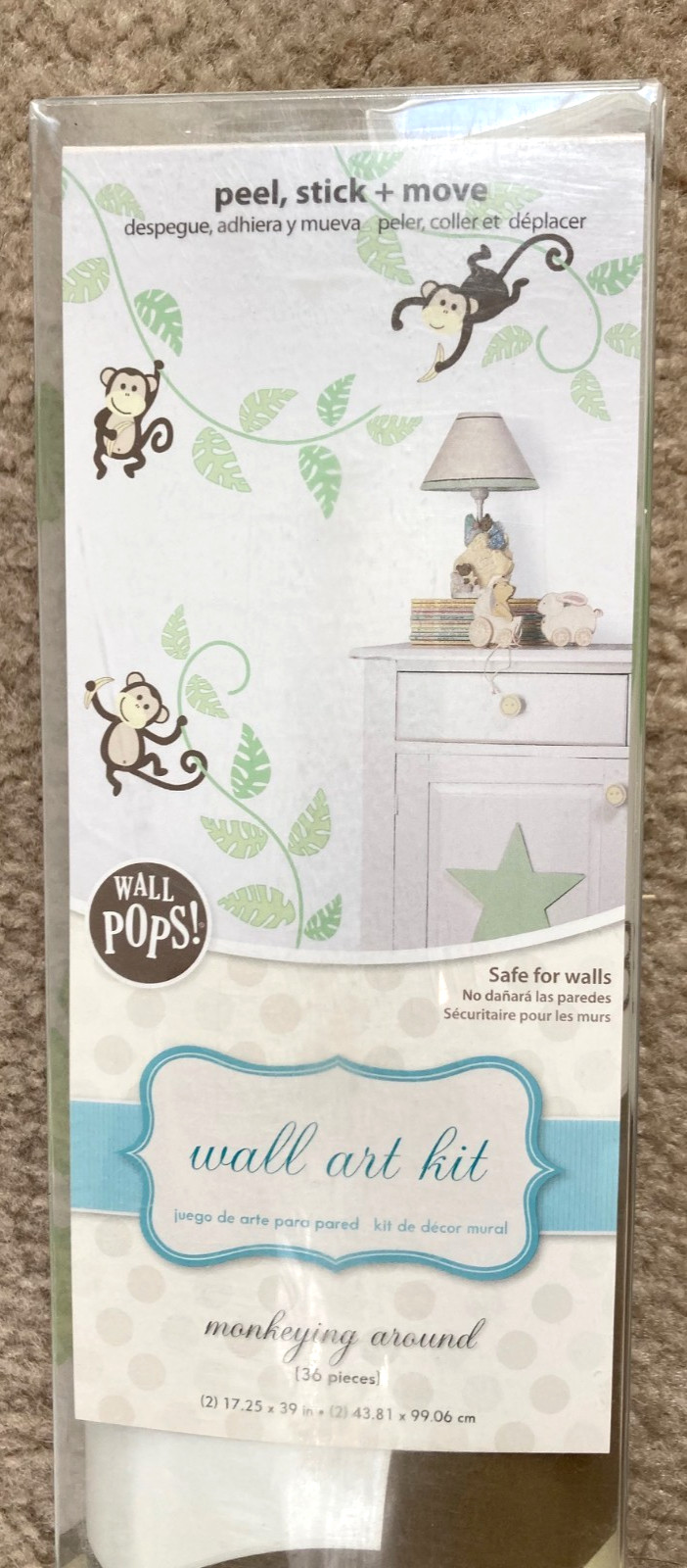 Wall Pops Wall Art Kit Monkeying Around 36 pieces Peel Stick Move WPK0019 – NEW