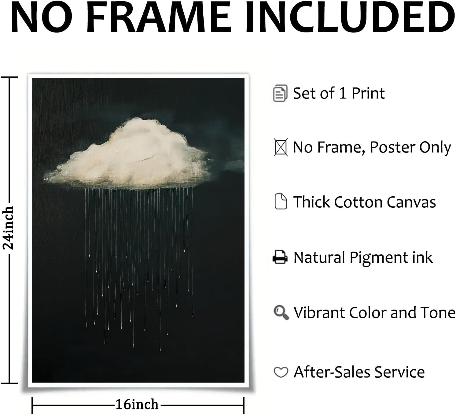 Black and White Cloud Wall Art Vintage Rain Cloud Pictures Dark Clouds Painting