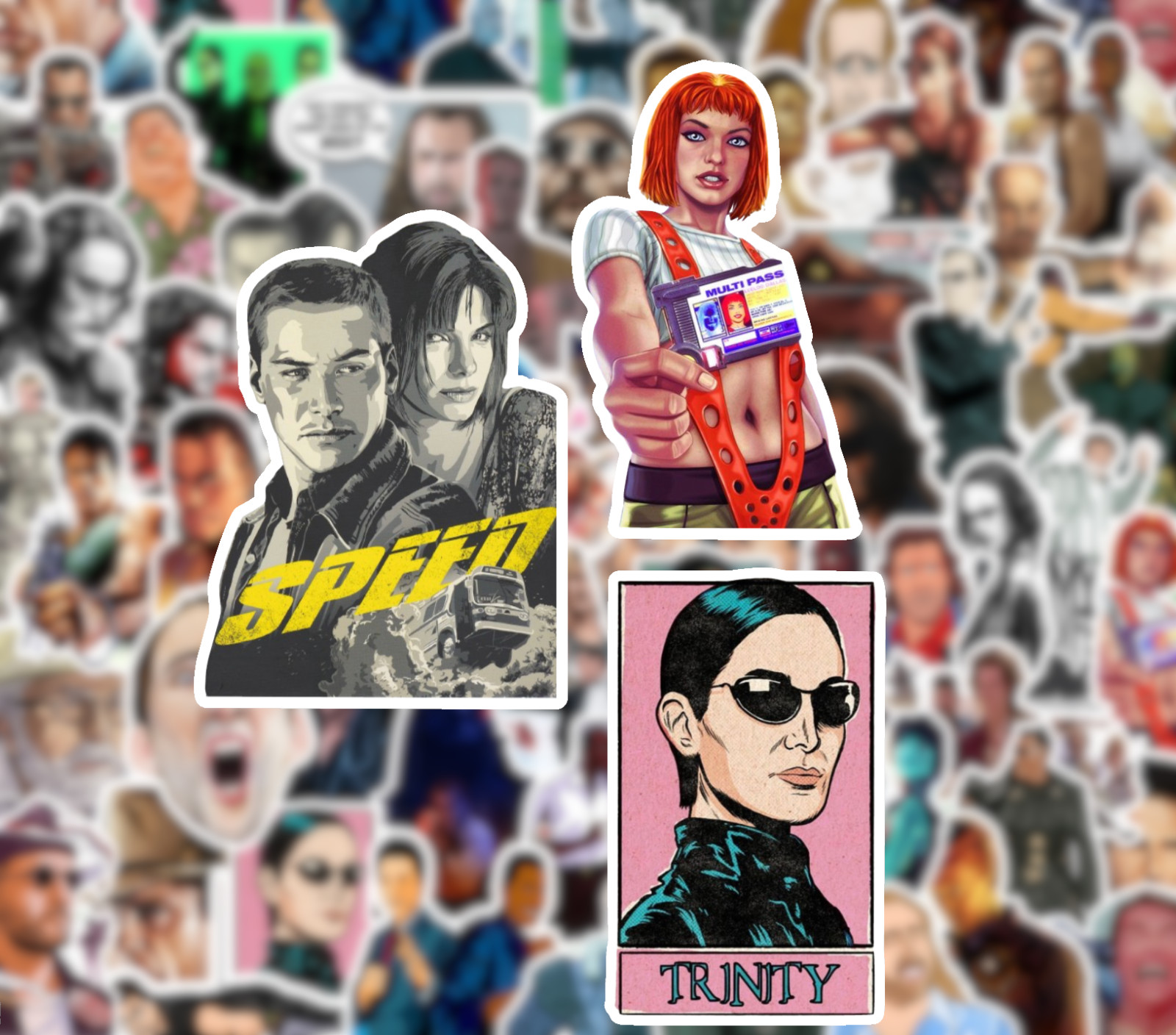 25/50 90's Action Movie Sticker Pack-Waterproof Vinyl- Matrix Jurassic Park