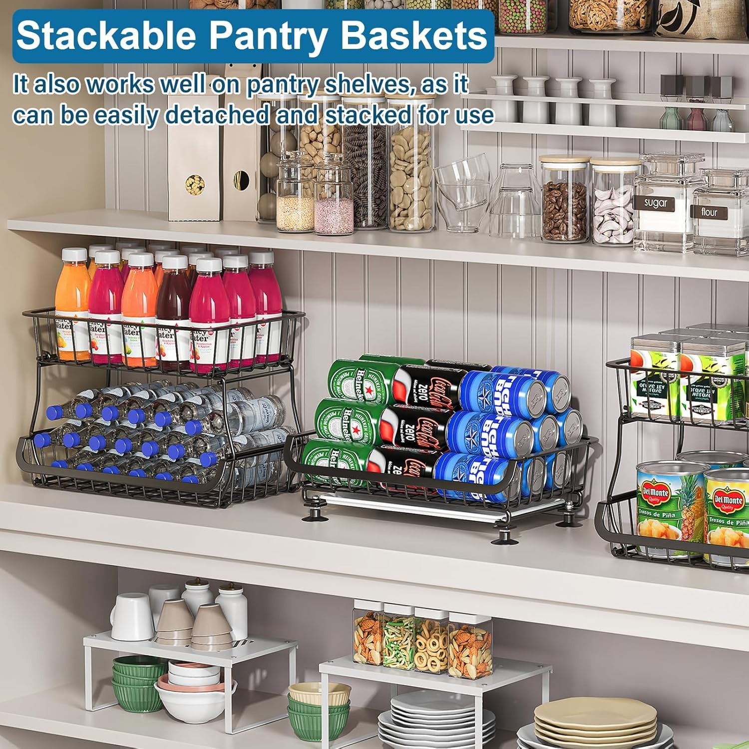 Pantry Storage Cart Fruit Basket Stand 3 Tier Stackable Wire Basket Organizer
