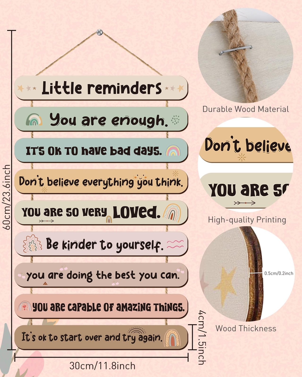 Romart Little Reminders Wall Decor: Boho Wooden Inspirational Wall Art for Ki…