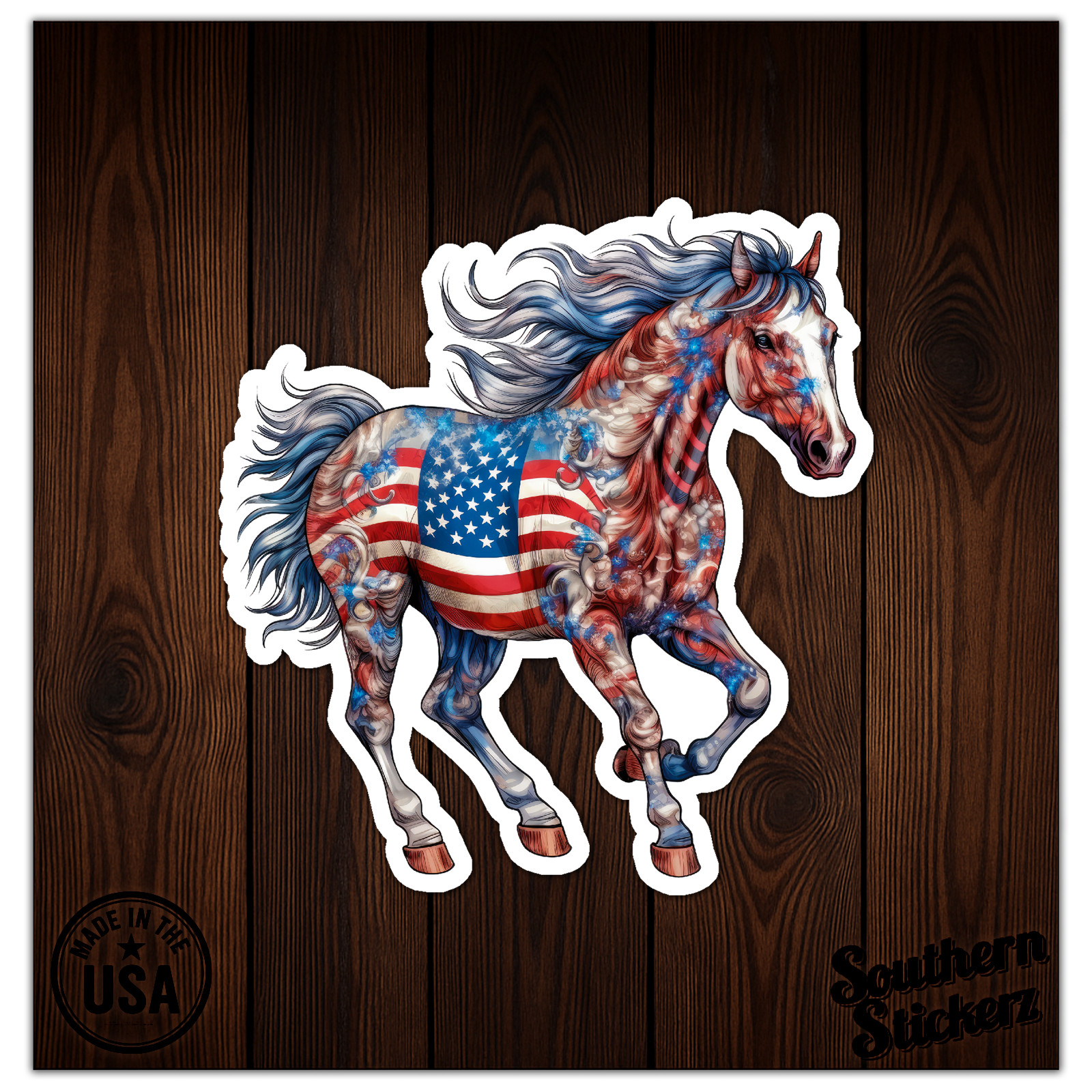 USA American Flag Horse – Vinyl Decal Sticker – Car Window Laptop – ebn11407