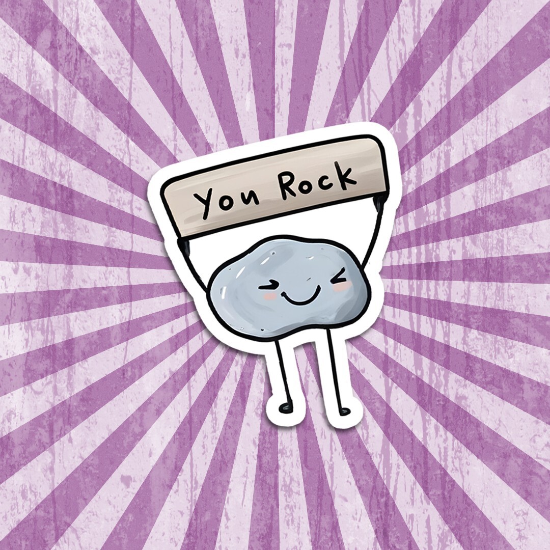 Inspirational "You Rock" Vinyl Sticker: Rock Cartoon Character Decal