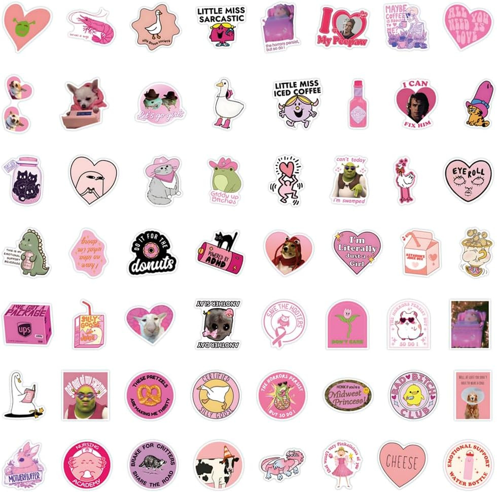 110 PCS Waterproof Pink Meme Stickers for Adults and Teens
