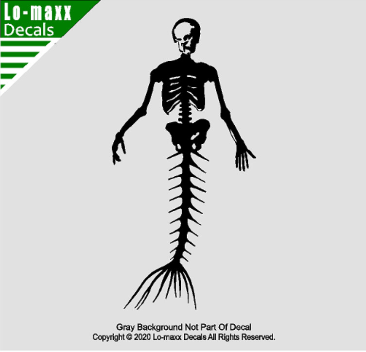 Mermaid Skeleton Sea life Ocean Beach Various Sizes Colors Die Cut Vinyl Decal