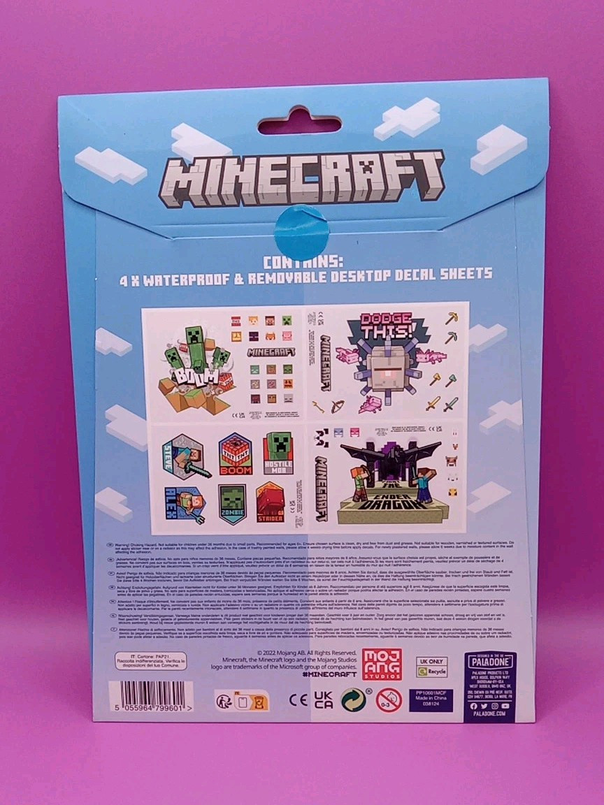 MINECRAFT Desktop Decals (44 Pieces Included) Reusable • Waterproof • Mojang NEW