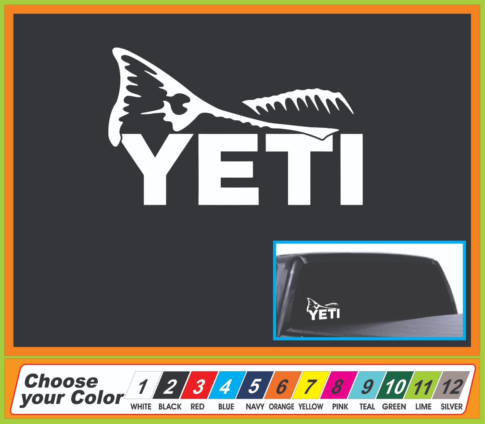YETI Fish Tail Hunting Fishing Cooler Car Truck Window Decal Sticker Laptop 6