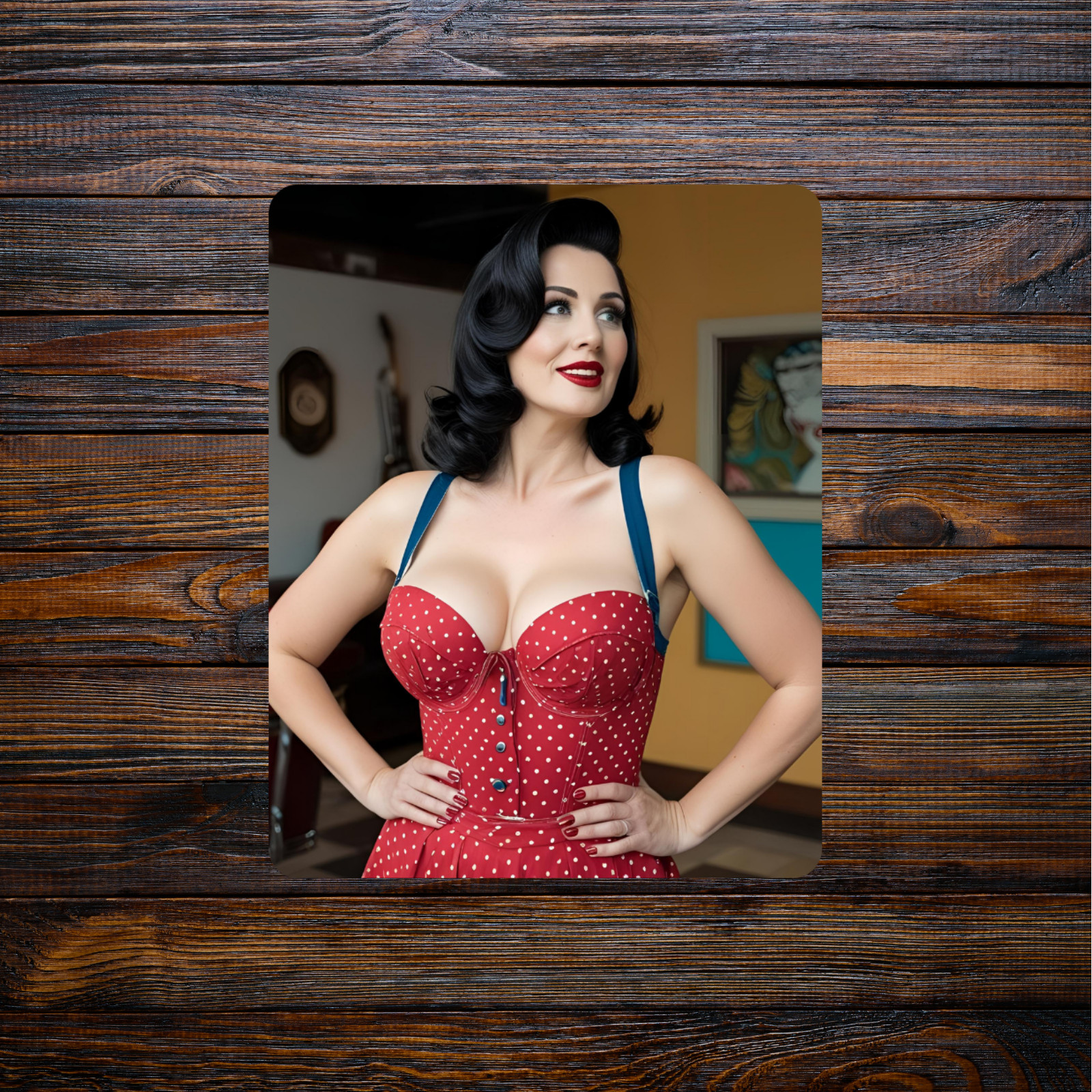 Rockabilly pinup woman sticker vinyl decal polka dot lipstick model busty sexy