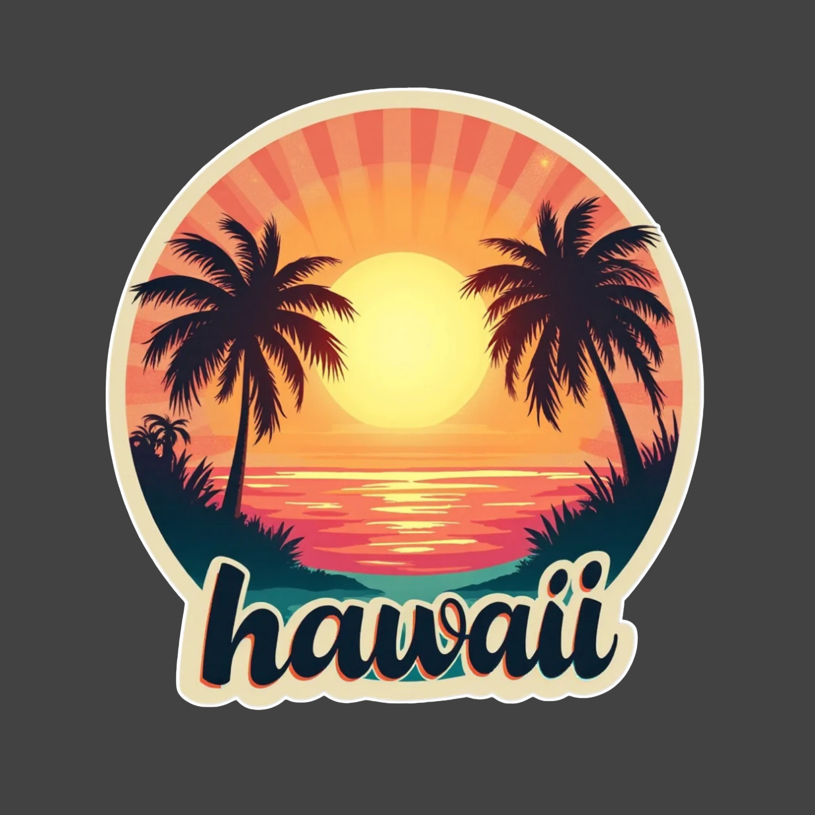 Hawaii Sunset Palm Tree Sticker Vinyl Decal Tropical Beach Retro