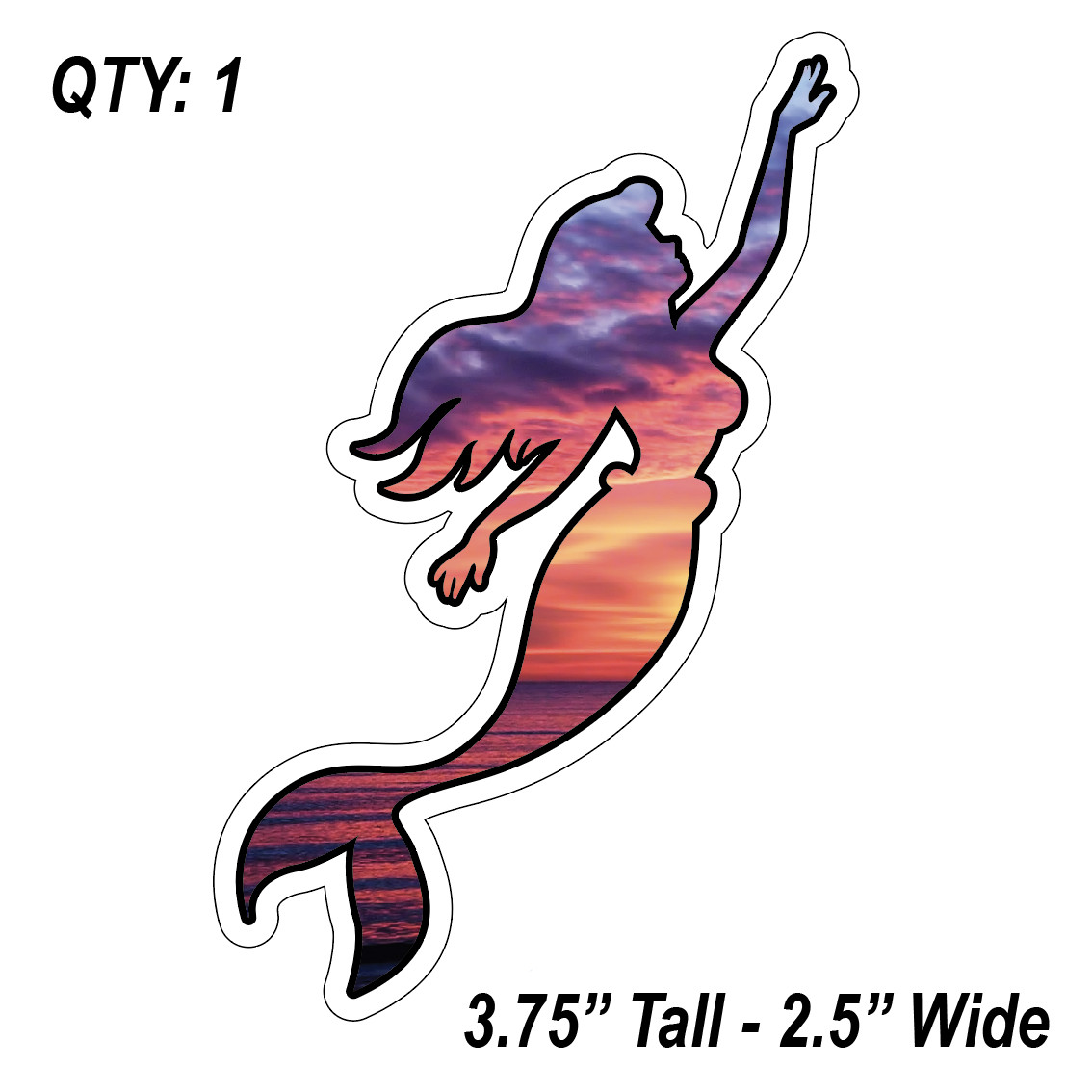 (1) ONE Mermaid Sunset Sea Decal Sticker Car Boating Boat Beach Ocean Fishing