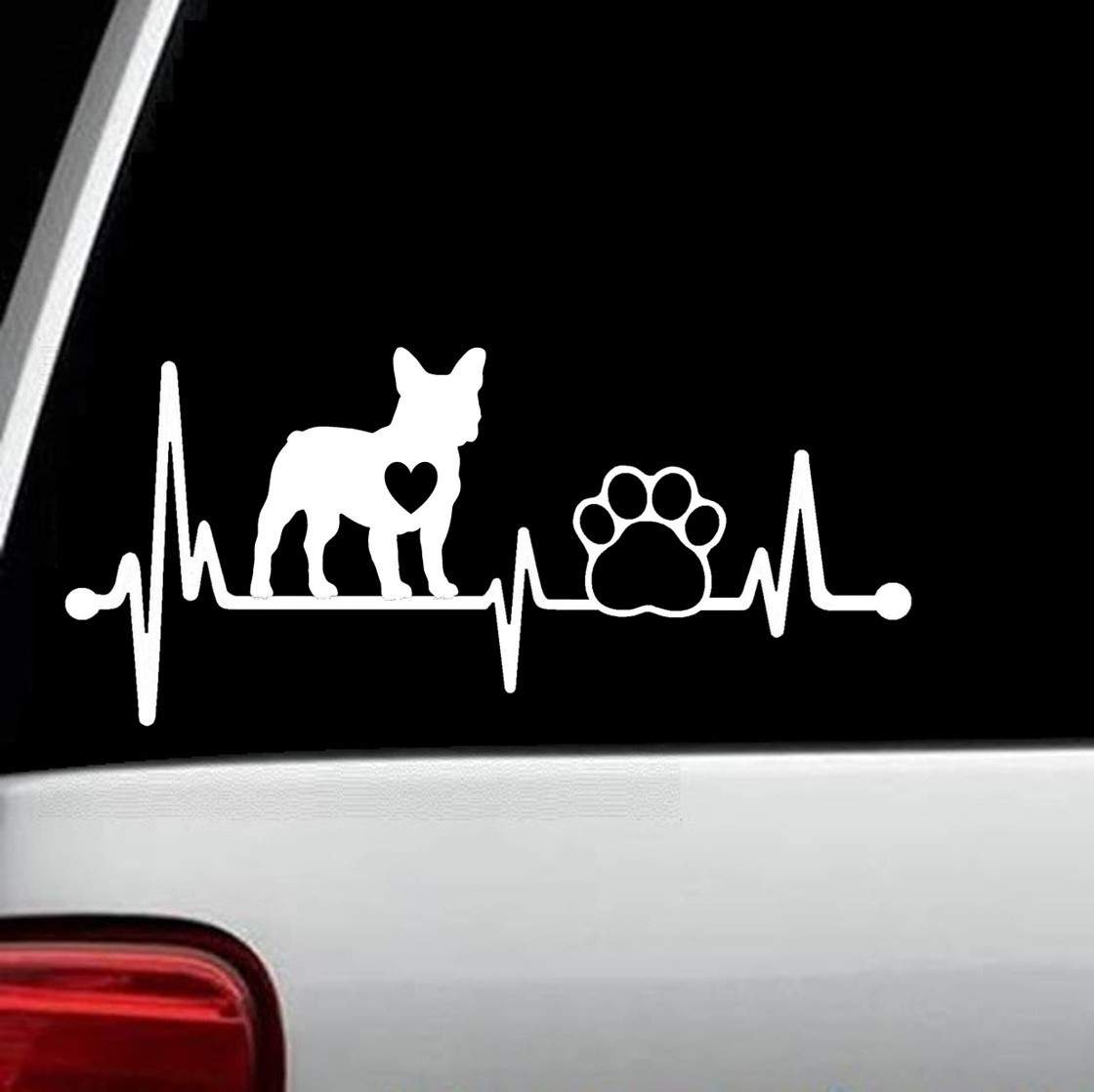 Frenchie French Bulldog Heartbeat Lifeline Paw Decal Sticker Car Window BG 156