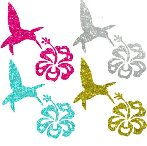 Glitter Hummingbird & Hibiscus Flower Vinyl car decal 3 inches tall