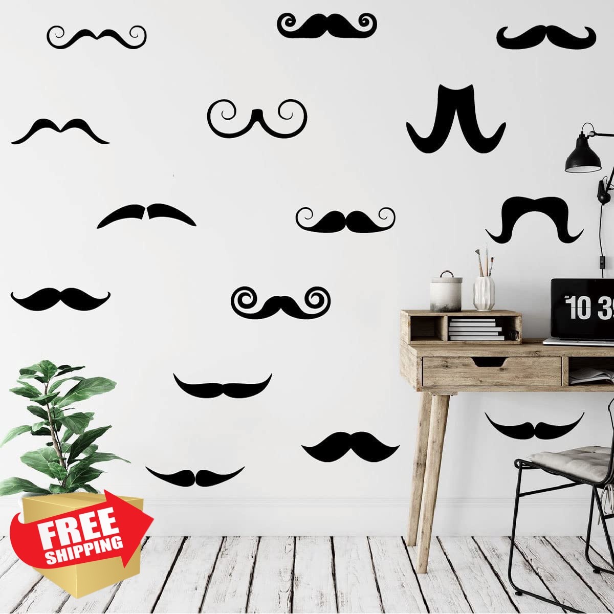 YUHASIDE Mustache Wall Decor Sticker Black