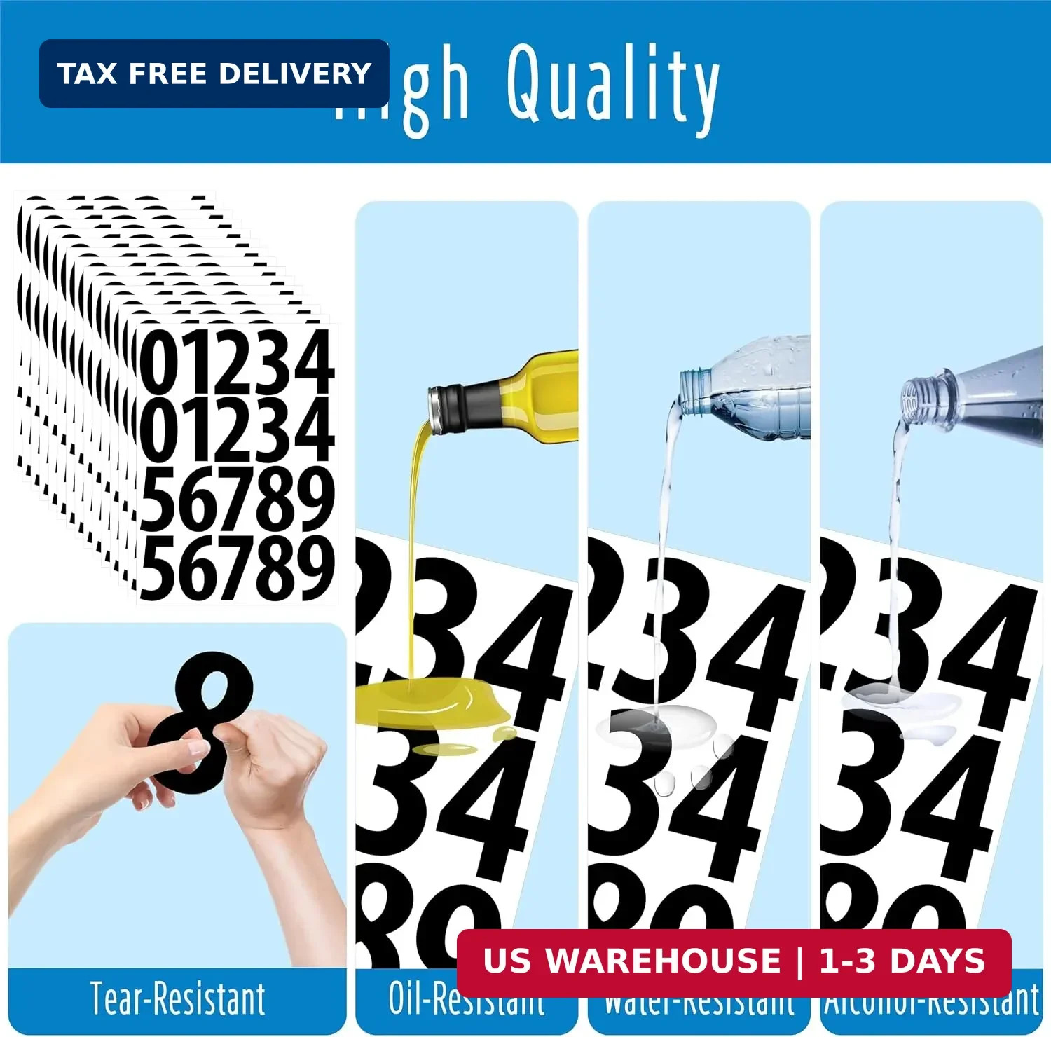 300PCS 3" Large Number Stickers Waterproof Vinyl Number Labels 0-9 Sheets Black