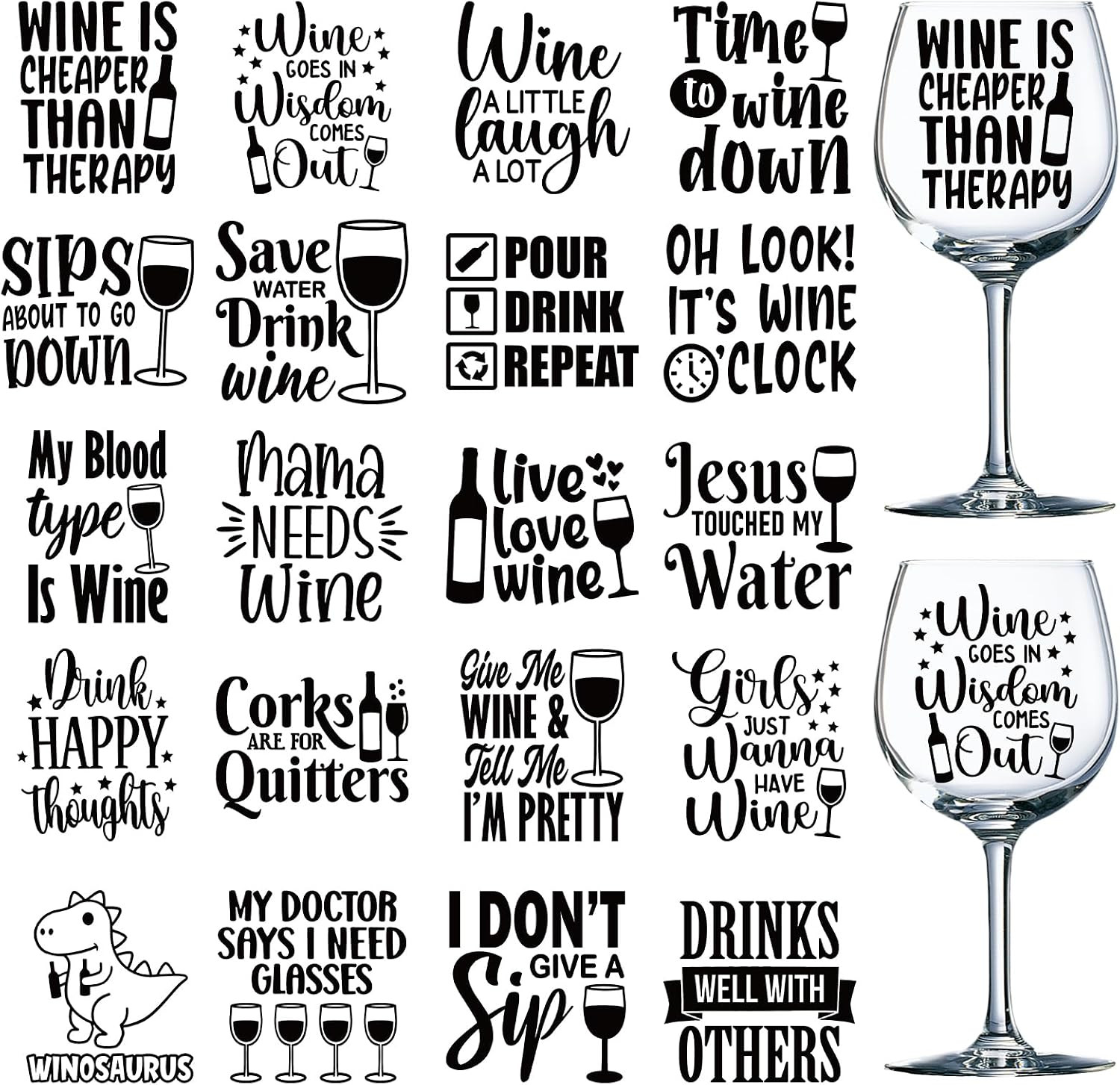 20 Sheets Funny Wine Quotes UV DTF Cup Wrap, Cold UV DTF Stickers | Humorous Din