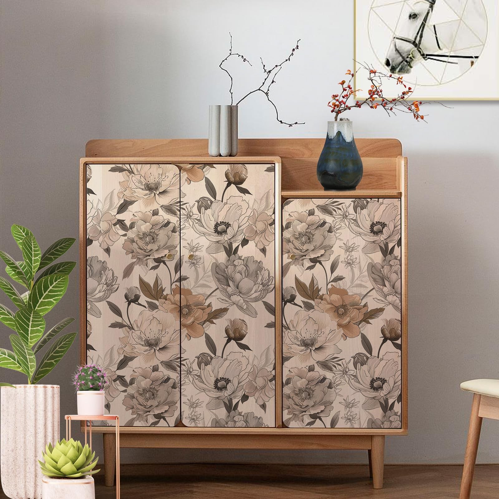Vintage Floral Wallpaper Peel and Stick, Retro Peony Wallpaper for Home Decor…