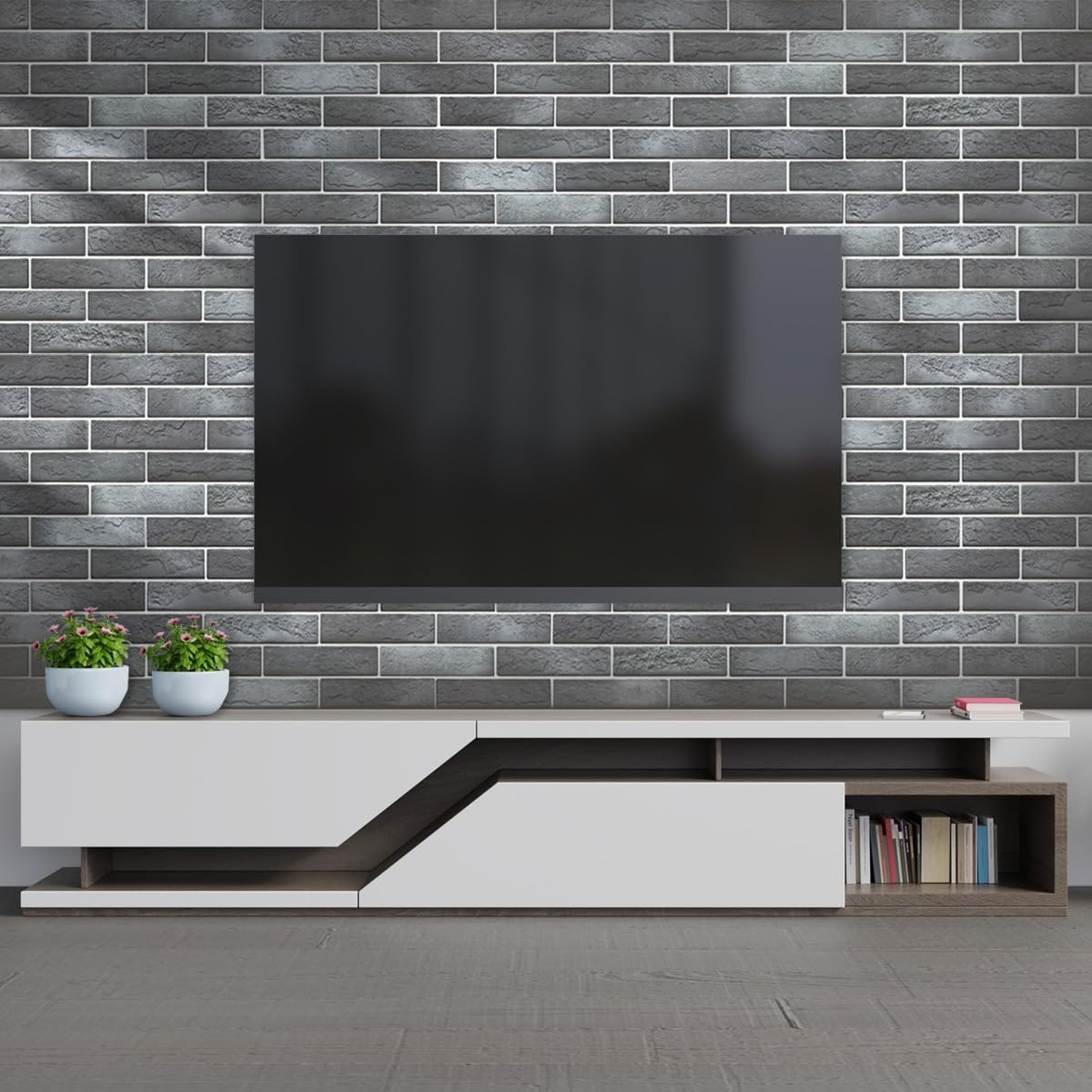 100 Whitewash Grey Faux Brick Wall Tiles, 3D Thin Brick Veneers for Bedroom, …