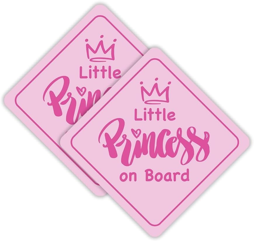 Pink Little Princess On Board Bumper Sticker Baby Decal Window Sign 6" x 6" 2pcs