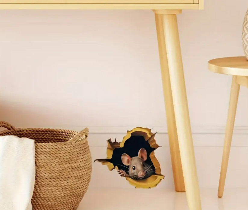 Rat Mouse Hole Wall Sticker Realistic Adhesive Decal Living Room Bedroom humor