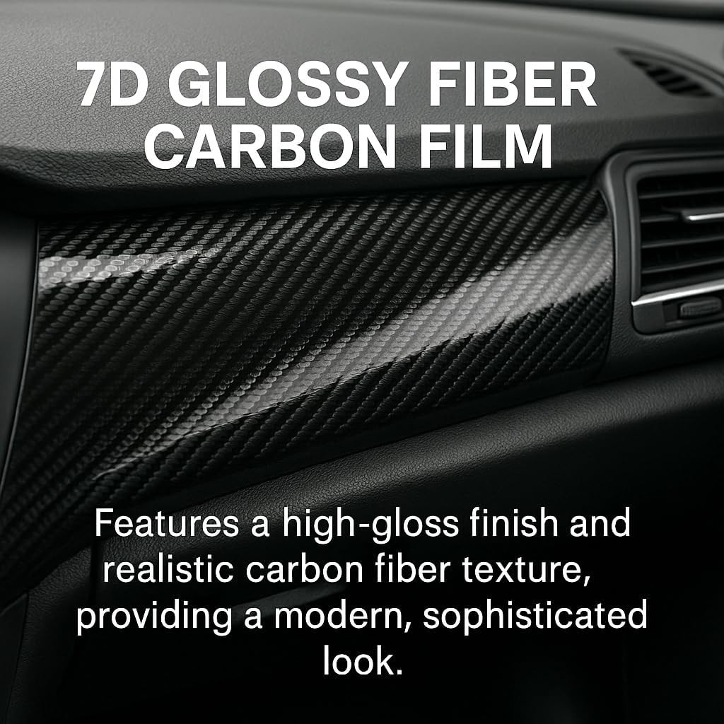 7D Super Glossy Black Carbon Fiber Vinyl Wrap – Anti-Wrinkle, Air Release Aut…