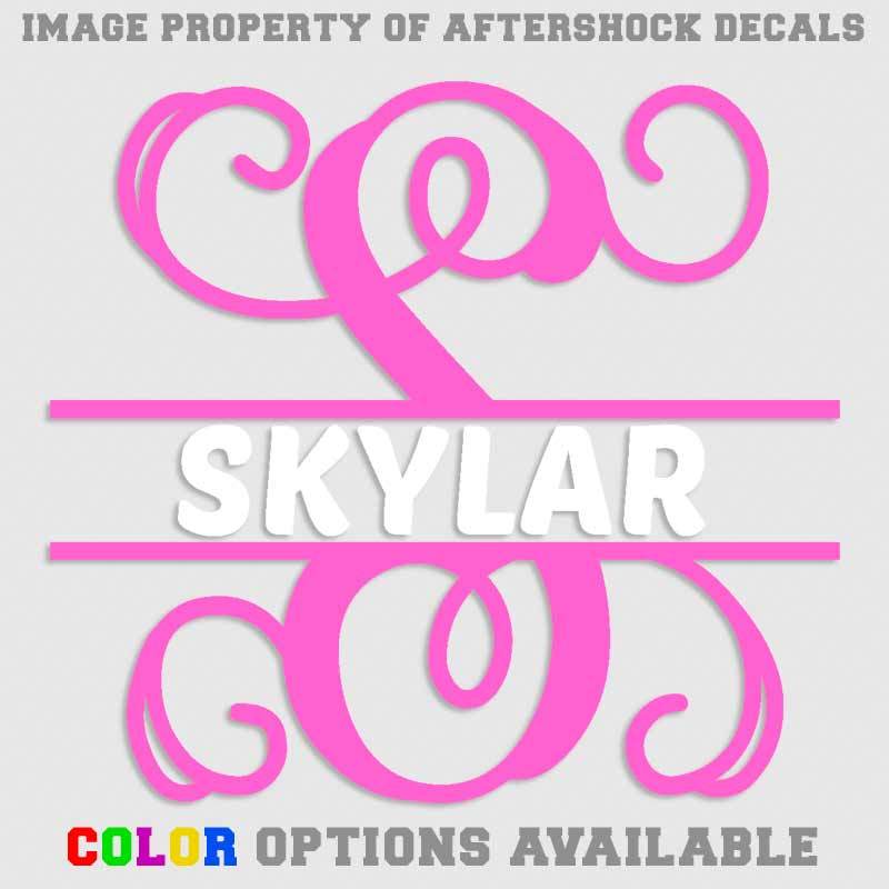 Monogram Split Vine Initial Name Decal Sticker for YETI Cup Car Window Phone