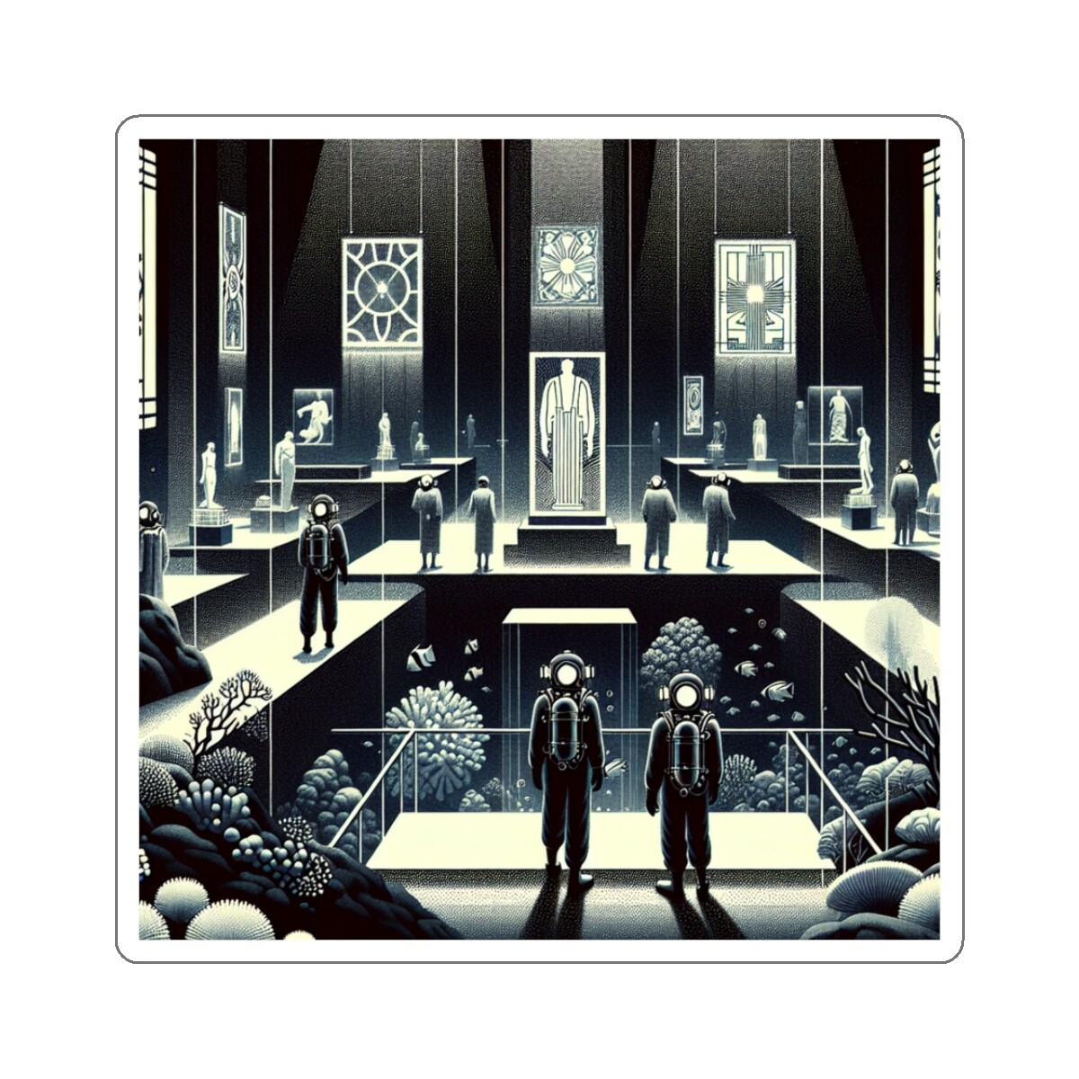 Sticker Art Deco Underwater Gallery Vintage Style Quirky Fun Nautical Artwork