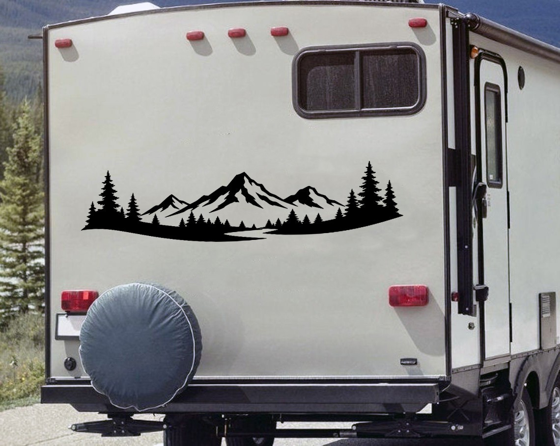 Mountain Forest Scene V21 Vinyl Decal Wilderness Camping Outdoor RV Camper Truck
