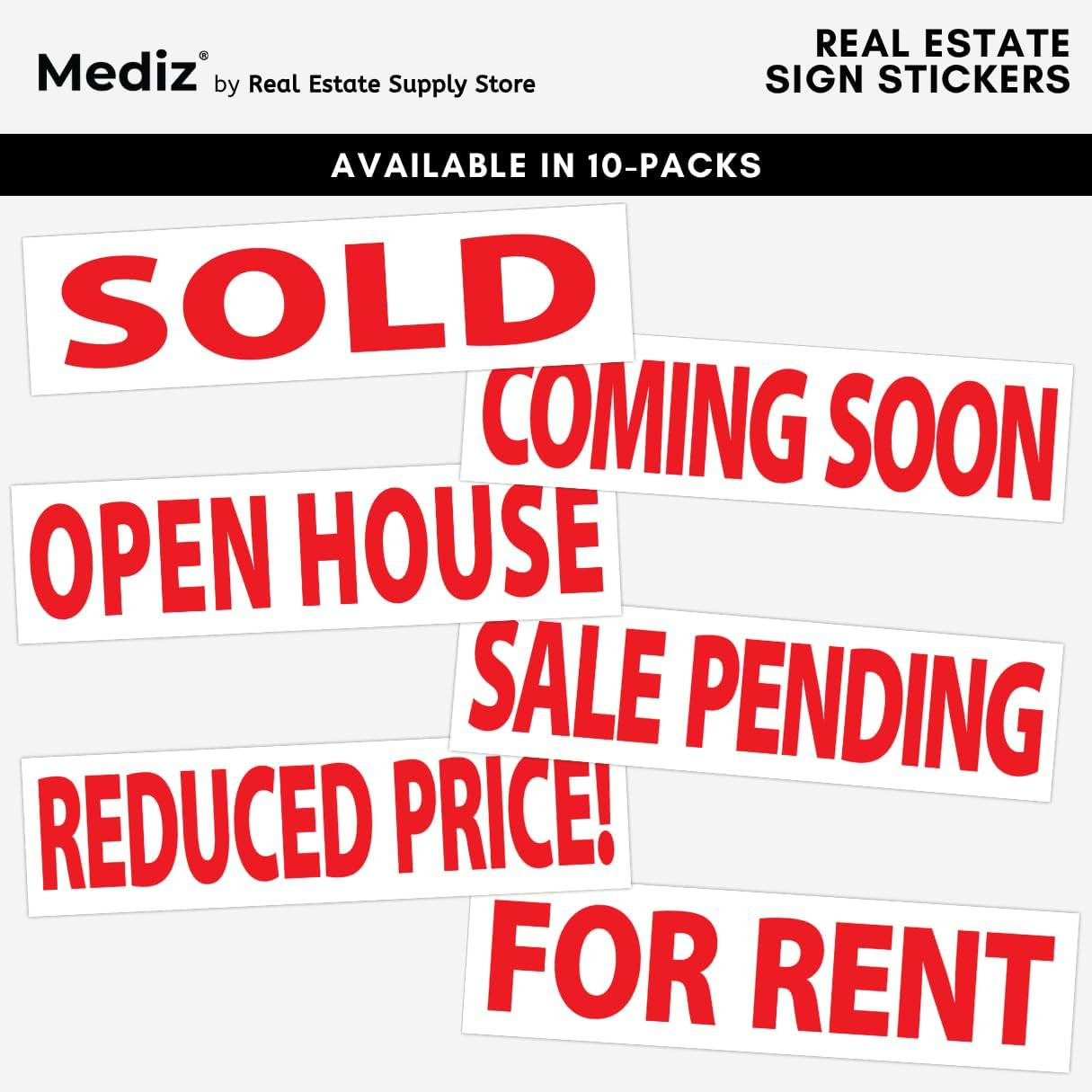 Real Estate Listing Vinyl Sign Stickers – Removable & Reusable – Pack of 10 (Ope