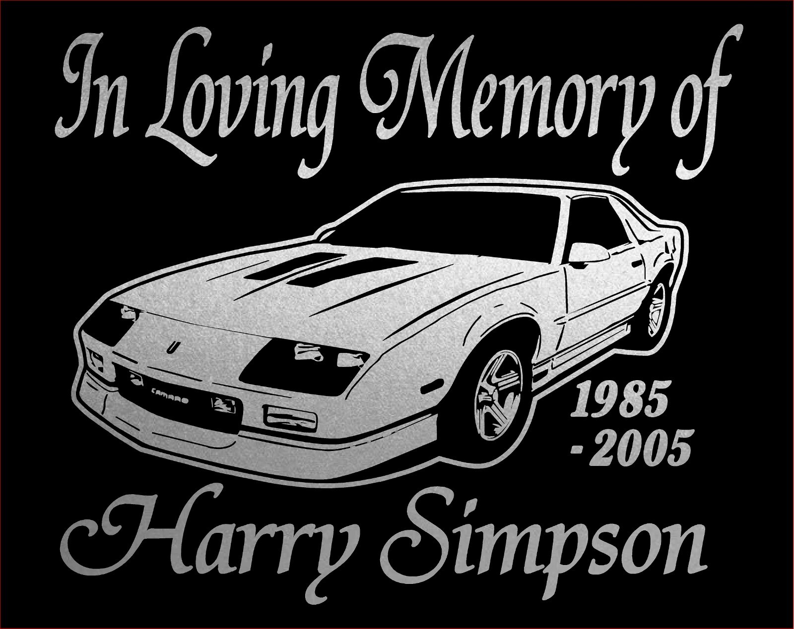 In Loving Memory Decal Camaro Car Hot rod custom name date vinyl sticker