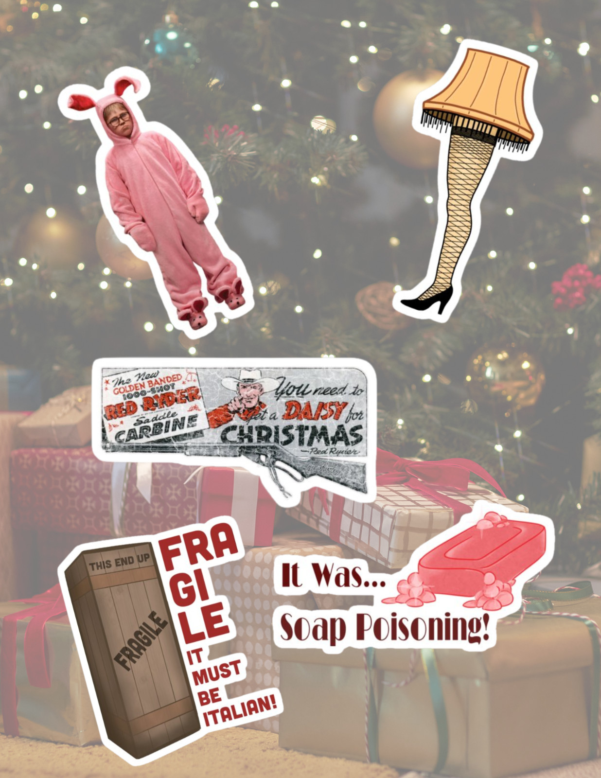 A Christmas Story Christmas Movie 5pc Sticker Pack