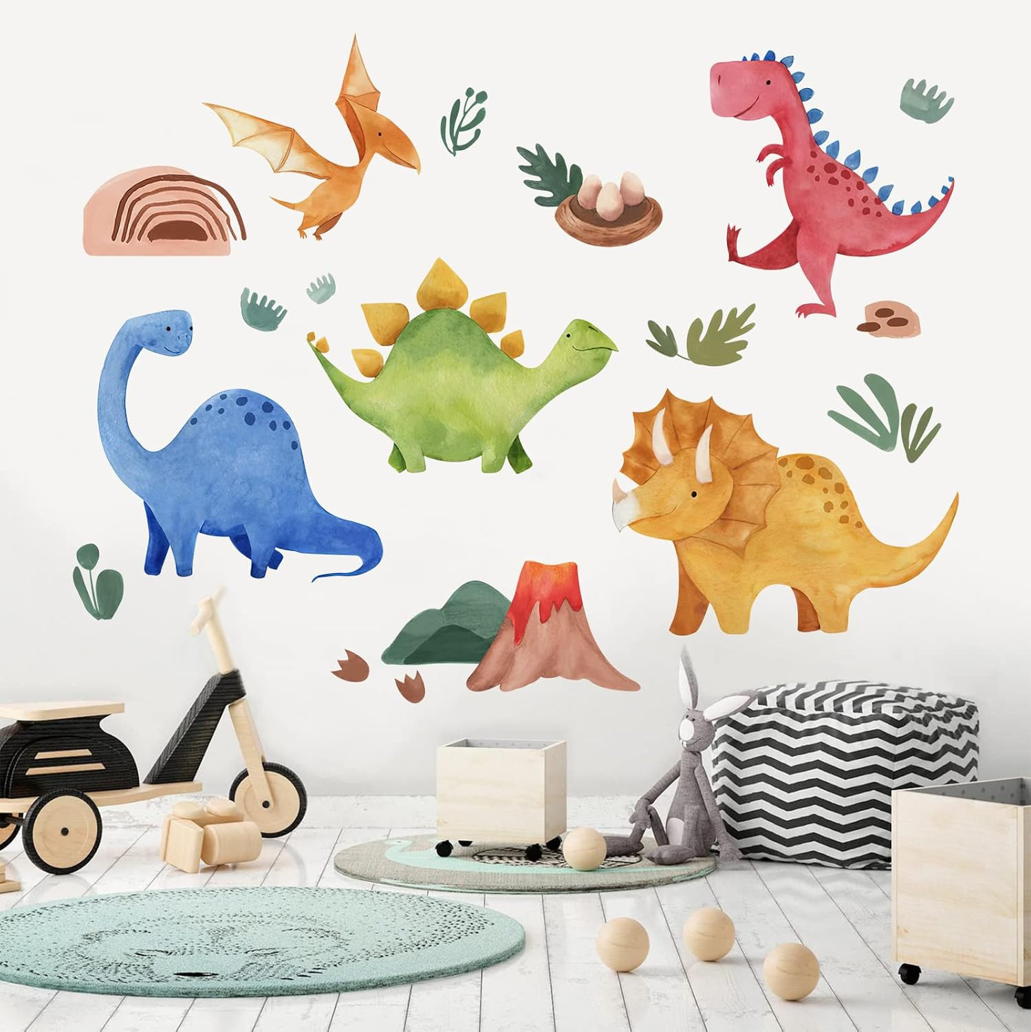 Baby Dinosaur Wall Decals Stickers, Dino Volcano Cave Neutral Nursery Toddler…