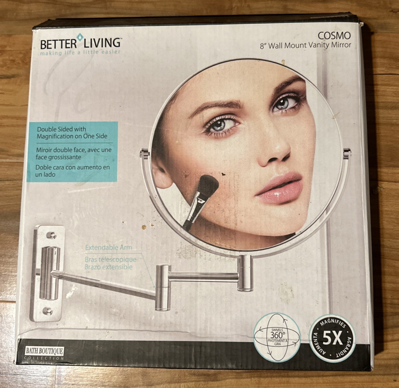 Better Living Products Cosmo 8" Wall Mount Mirror with Folding Arm, Chrome