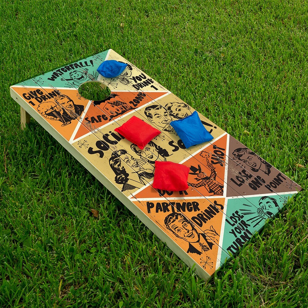 Drinking Game Retro Vintage Vibe Cornhole Board Wraps and Decals Vinyl Sticker