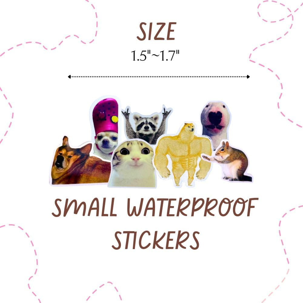 50 PC Funny Meme Animal Stickers Bulk Pack Tiktok Dog Cat Fun Gag Ridiculous