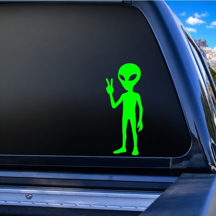 Alien Head Peace Sign Decal | UFO Area 51 Sticker | Car Truck Window Vinyl | Fun