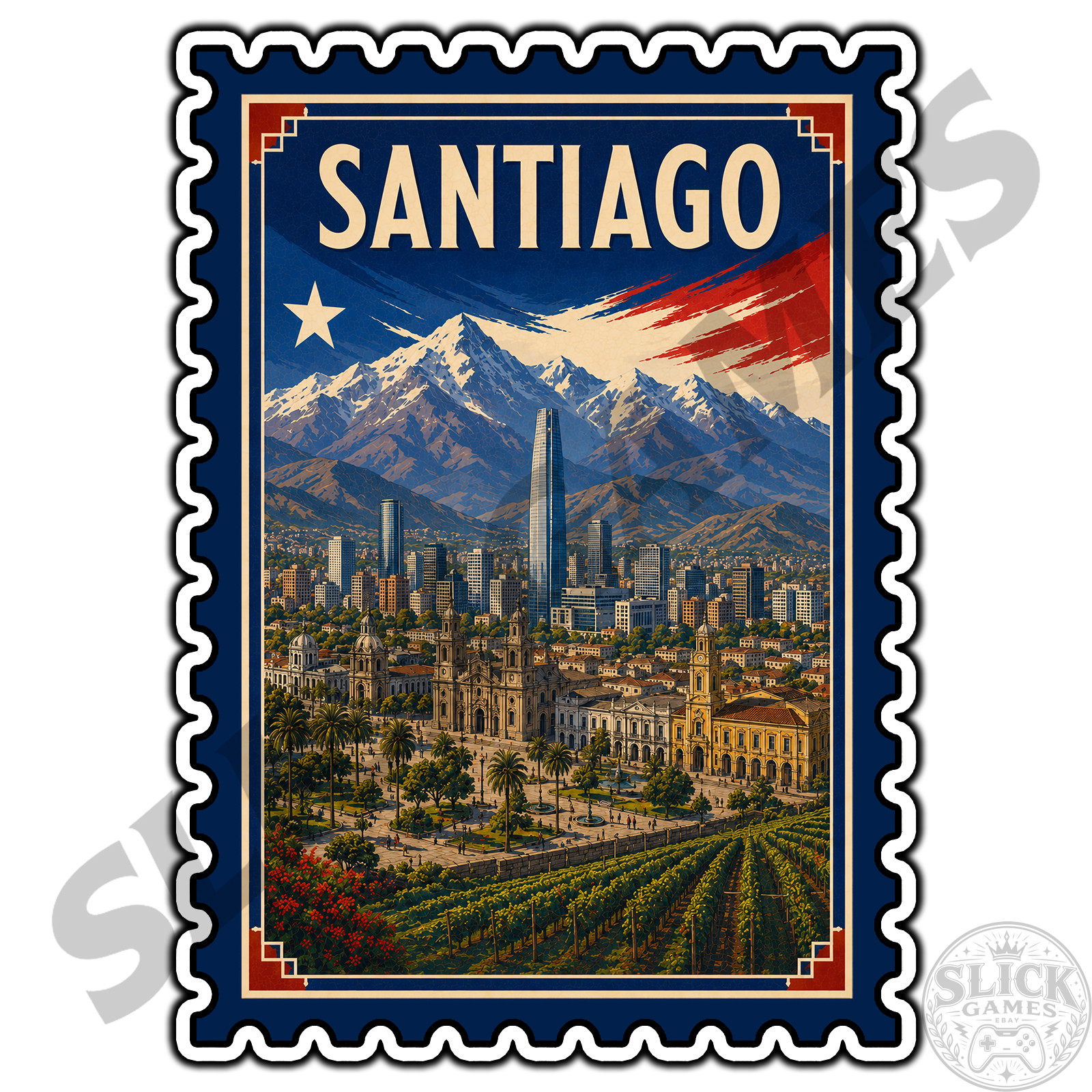 Santiago Chile Travel Postage Stamp Sticker #1 Waterproof Vinyl Decal Die-Cut