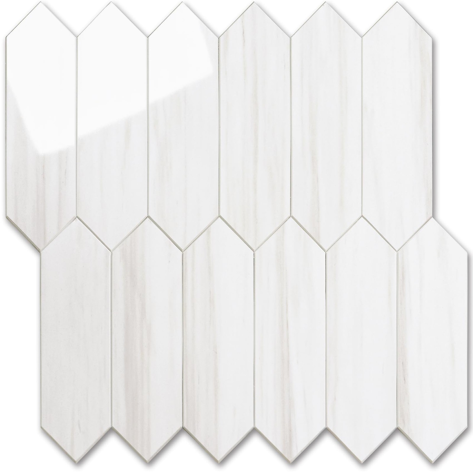 Glossy Dolomite White Backsplash Tile Peel and Stick, 12.8 x 12.8 Inch 10 She…