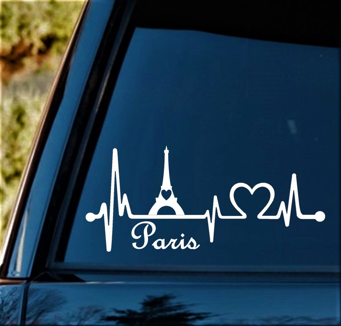 Eiffel Tower Paris France Heartbeat Lifeline Decal Sticker Car Window | BG 564