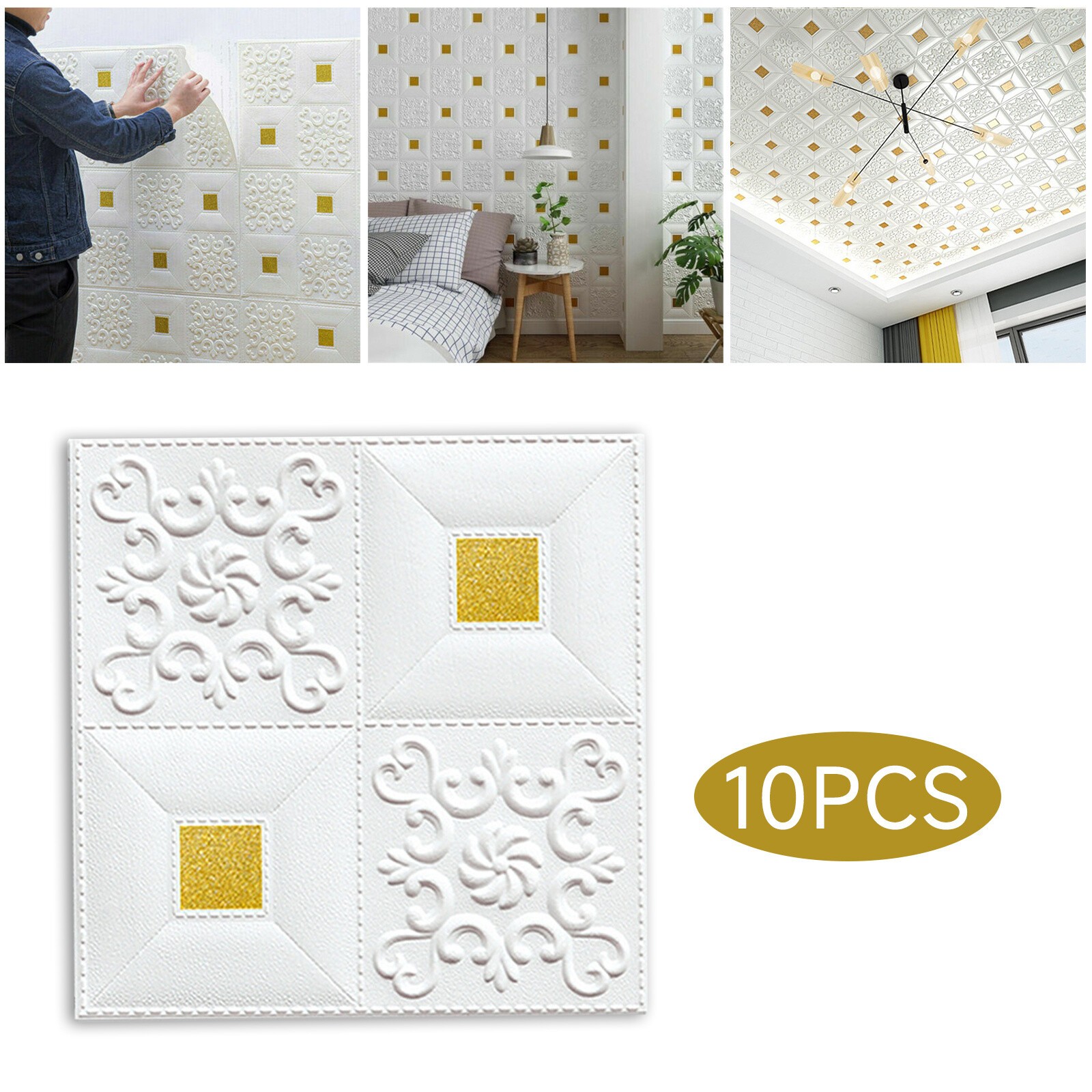 10 Pcs 3D Wall Panels Self-adhesive Tile Brick Sticker Foam Wallpaper Waterpro4Z
