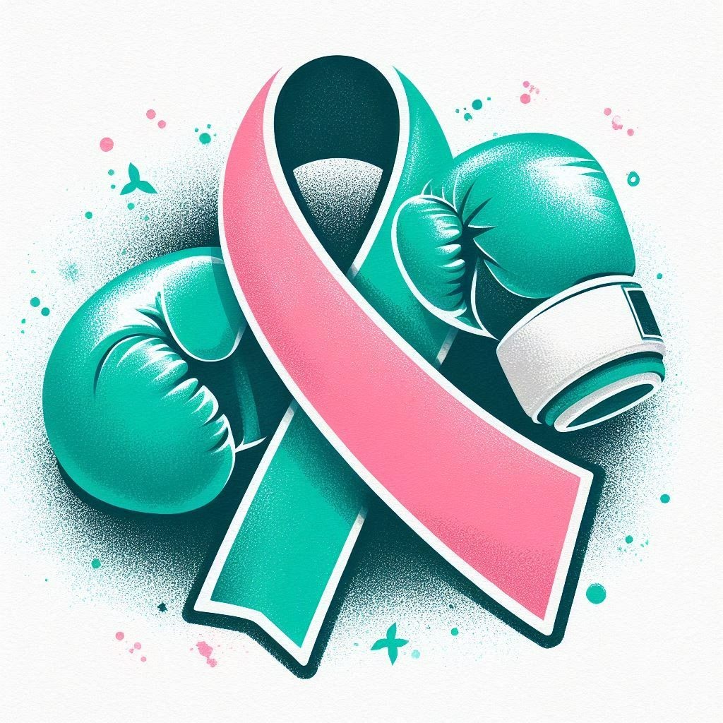 Cancer Ribbon with Boxing Gloves to fight Sticker Wall Mirror Cup Tumblr Locker
